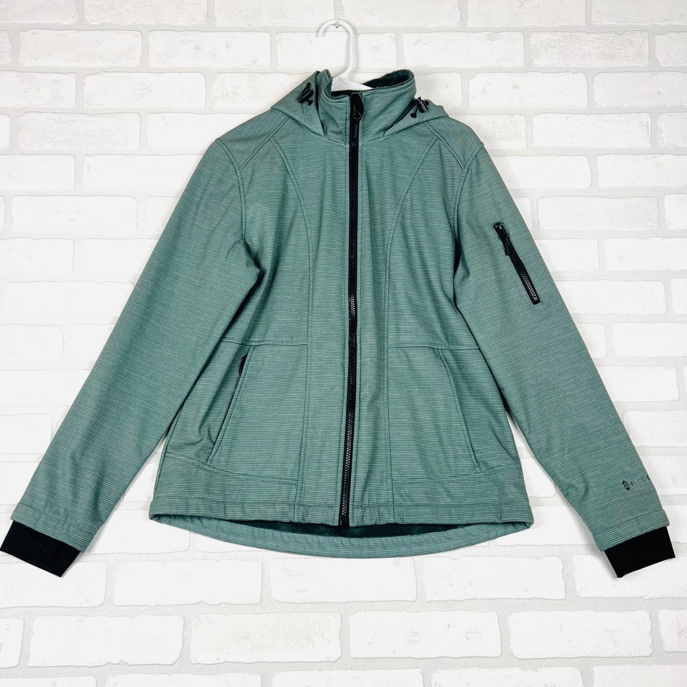 Free Country Womens Sage Green Ribbed Softshell Hooded Jacket Faux Fur Lined M